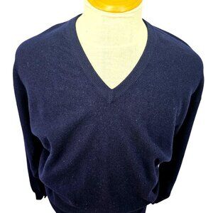 80s DAKS London Scotland Lambswool Sweater Mens Sz M Navy V Neck Fall Pullover